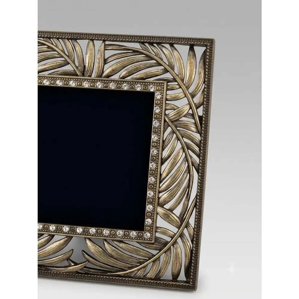 Vintage Tropical Palm Tree Picture Frames Set of 2, Bronze Finish and Rhinestone
